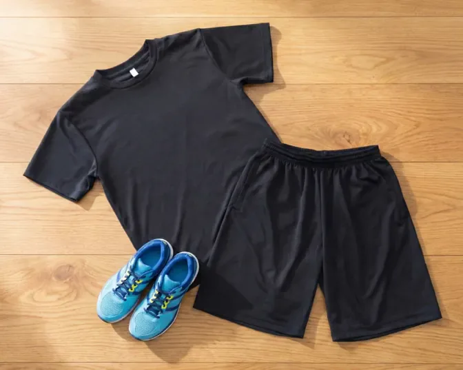 OWLIVE FITNESSが無料で貸し出す黒いレンタルウェアとトレーニングシューズ